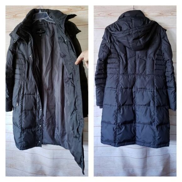 London Fog Feather Down Quilted Hooded Coat Lined Thick Winter Women's Small - Picture 2 of 9